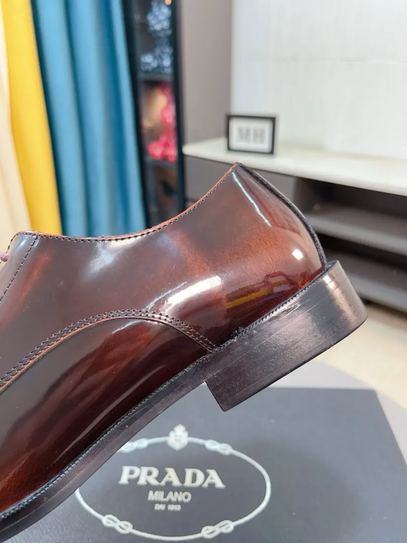 Men's shoes 💰560🌹🌹[Prada leather shoes] Top purchasing agency Original imported Italian custom-made cowhide leather surface, ➕Fully imported water-dyed breathable cowhide lining, original factory special molded sole, super comfortable, size: 38-44